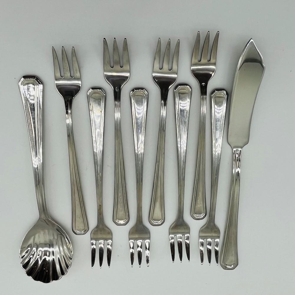 GORHAM “FAIRVIEW” 18/8 -Stainless, Cocktail Forks, spoon, and knife.